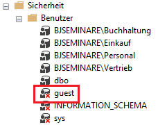 Das Gast-Konto der Datenbank